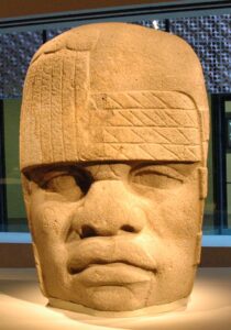 Colossal Olmec sculptured head. Art of Mexico's people