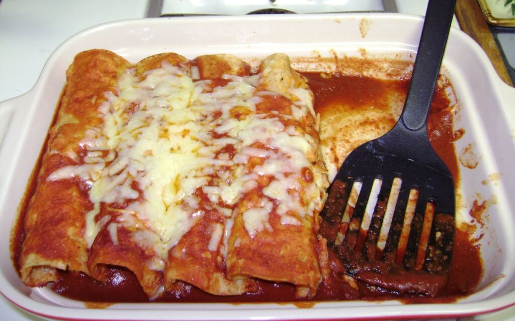 A pan of homemade enchiladas